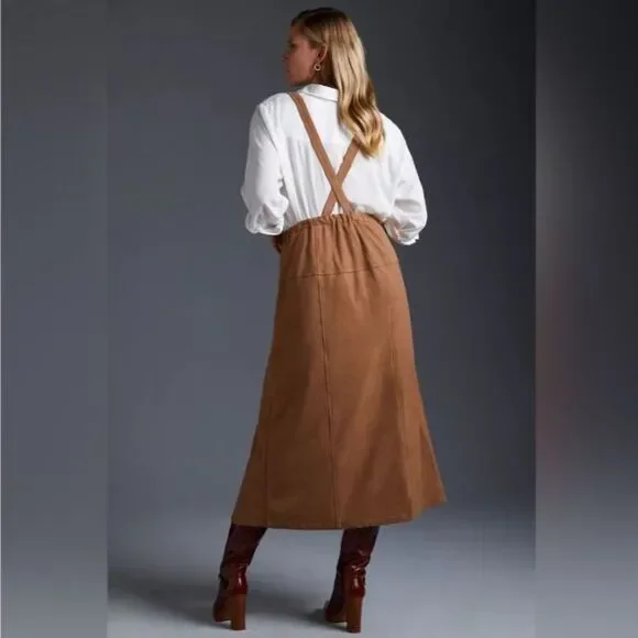 Anthropologie Faux Suede Pinafore Midi Skirt size 4 Overall Dress - Picture 3 of 11